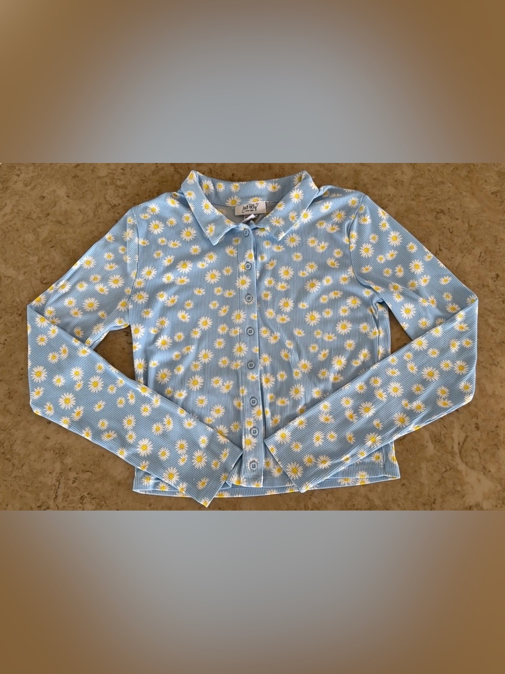 Just Polly New York Light Blue Daisy Button Up Top Size Medium
